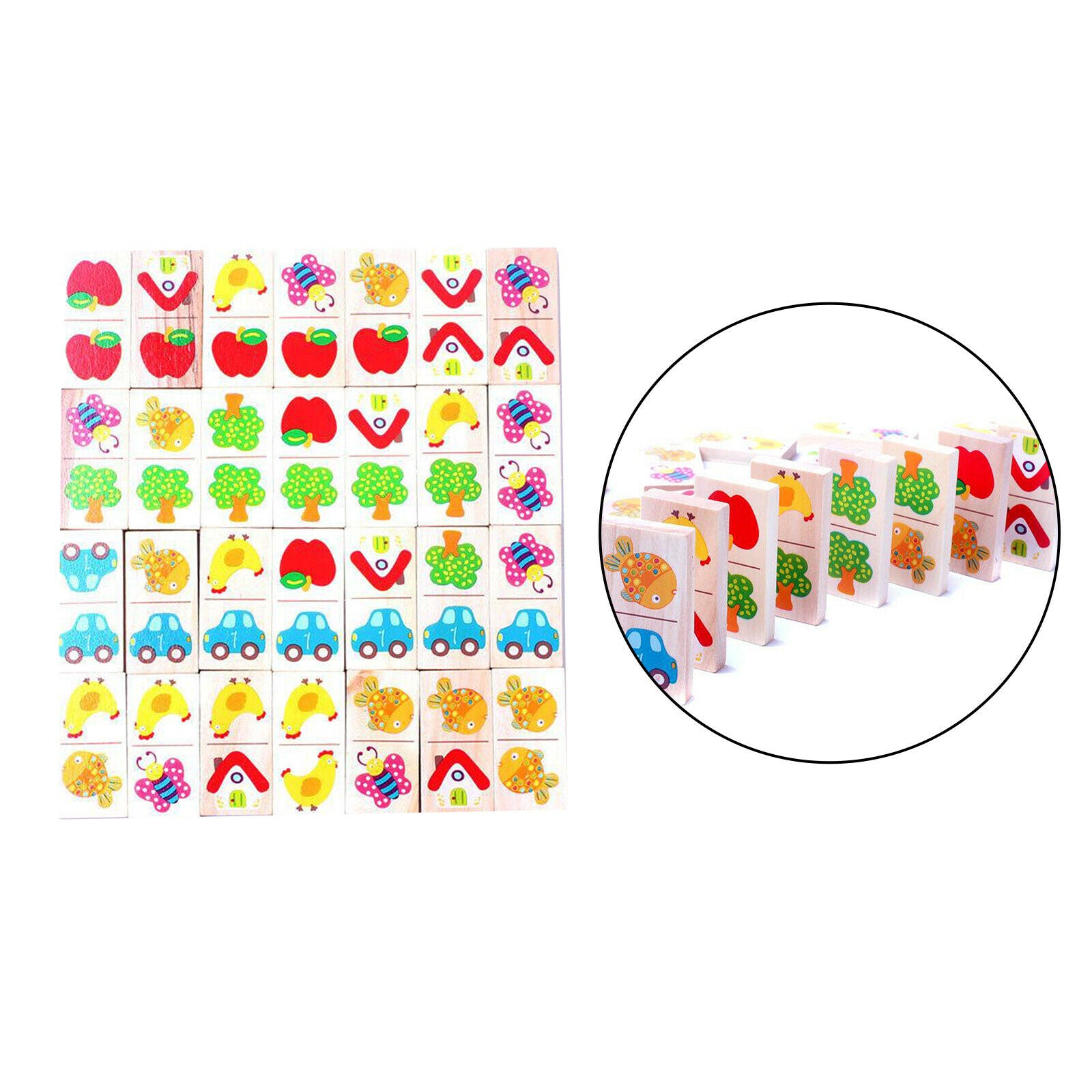 28PCS Colorful Wood Domino Cognition Learning Dominoes Toys Building Blocks