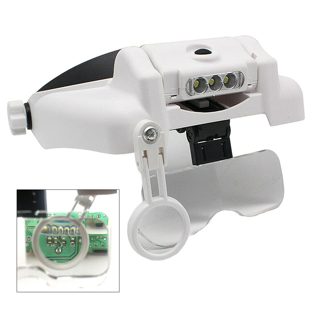 Jewelers Headband LED Light Head Loupe Bright Illuminated Magnifier w/ Lens