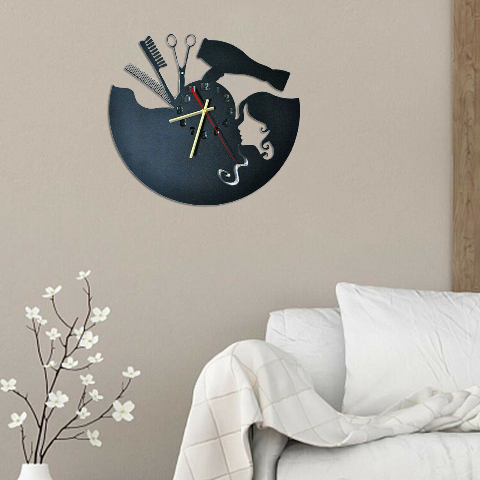 Hairdresser Wall Clock Easy to Read Silent Non Ticking for Wall Decor Gift