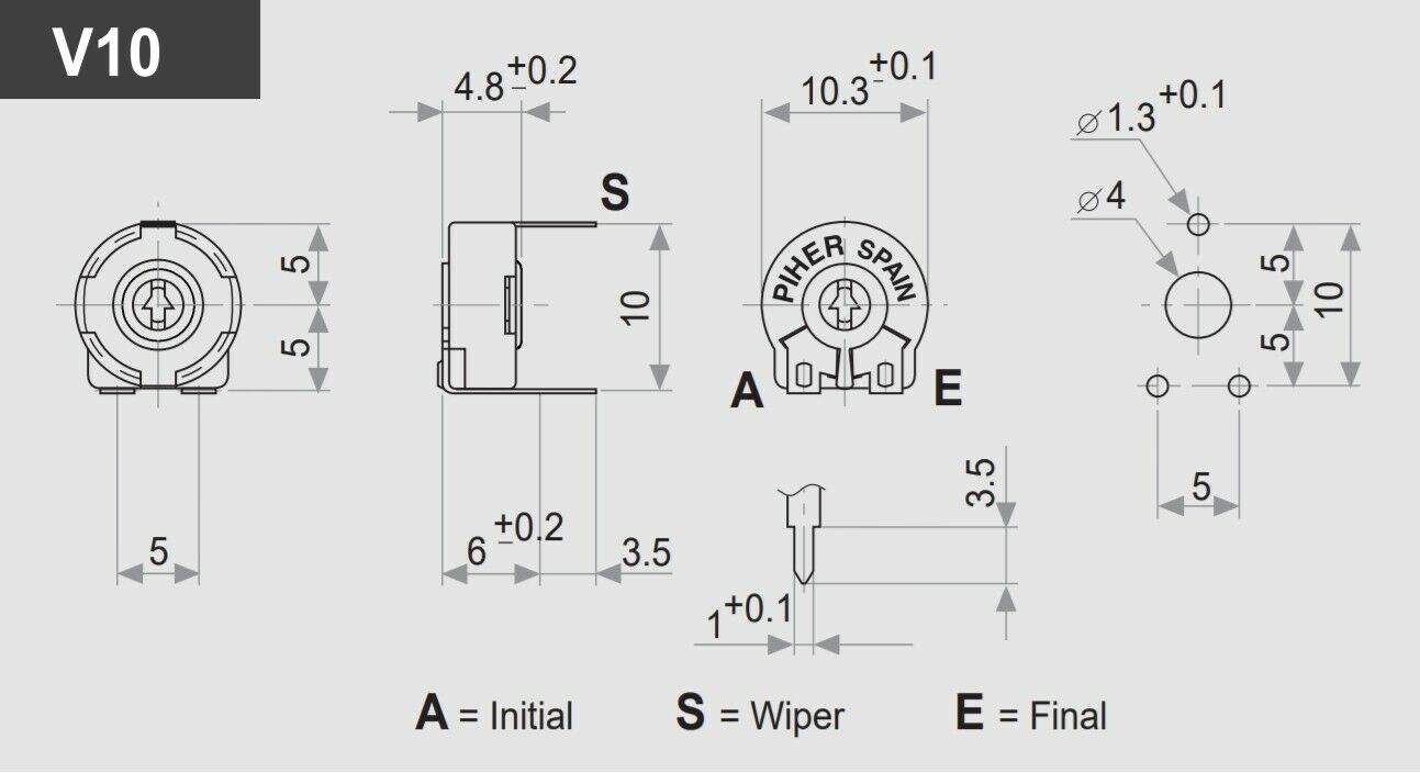 10pcs - PIHER 5K PT10 V10 Trimmer Resistor  10mm Round TOP ADJUST