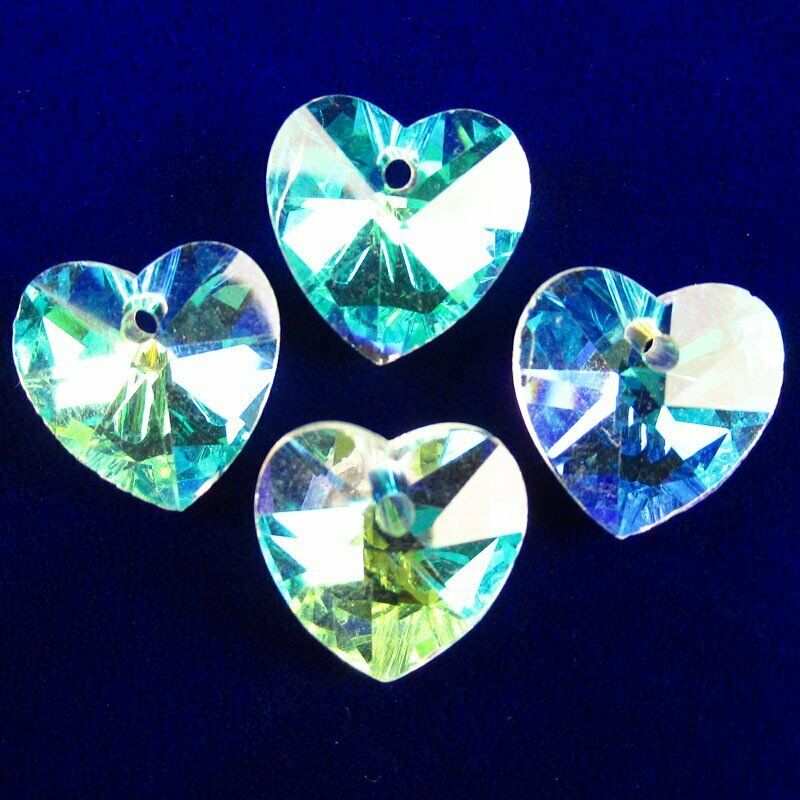 20Pcs 14x14x7mm Faceted AB White Titanium Crystal Heart Pendant Bead 16g A-330SJ