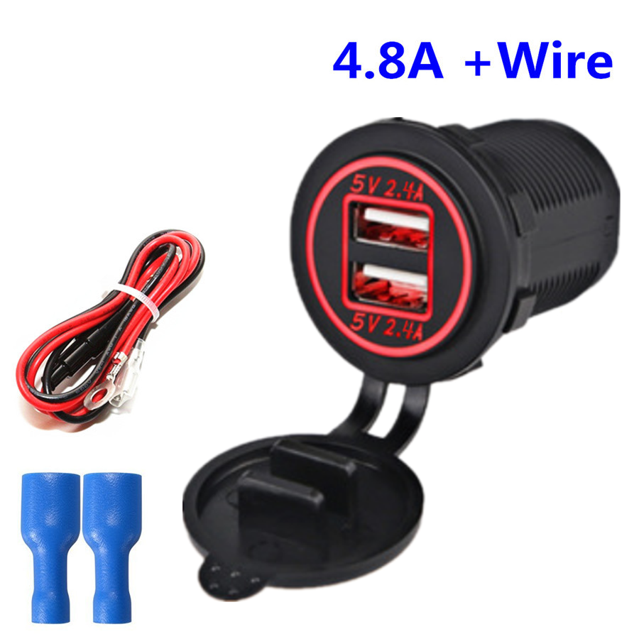 Waterproof Car Motorcycle Dual USB Port Charger Power Outlet Socket 4.8A Red LED