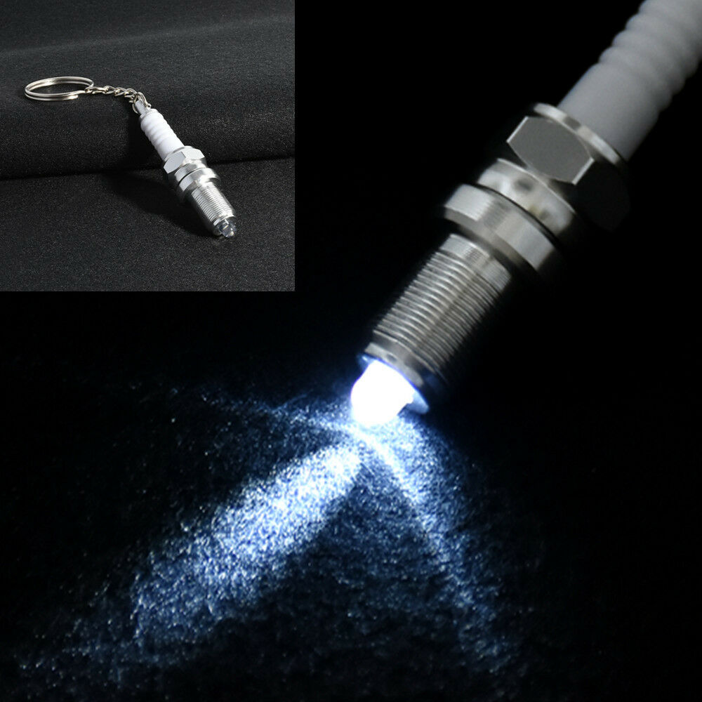 Fashion LED Spark Plug Key Chain Keychain Cool Car Parts Keyring White Light