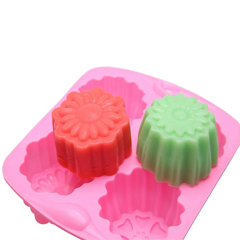 4 Cavity Flower Silicone Soap Mold Cake Decor Candy Chocolate Cookie Bakin.l8