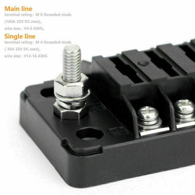 6 Way Blade Fuse Holder Box Block With Negative Pole Kit For Car Boat Marine HG