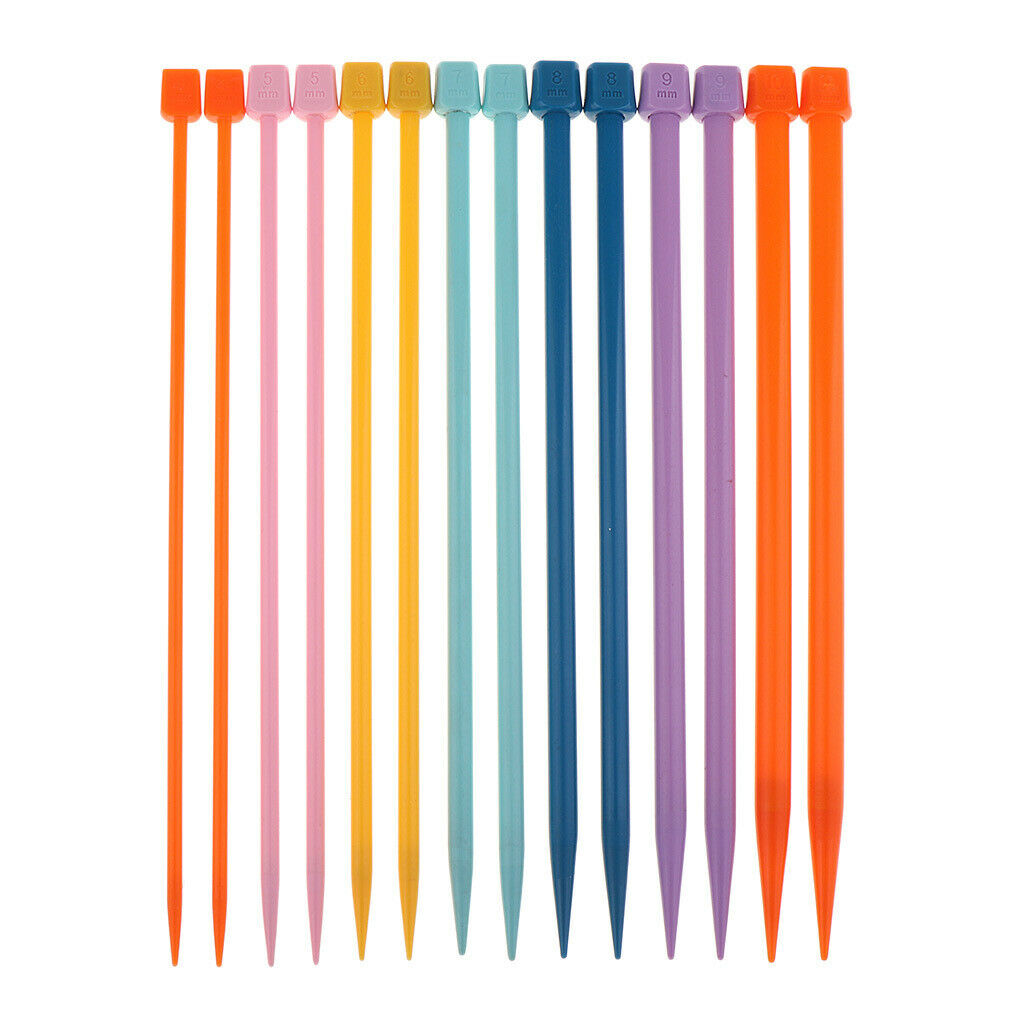 14pcs 7 Sizes Crochet Hook Single End DIY Striaght Kntting Hook 25cm Plastic