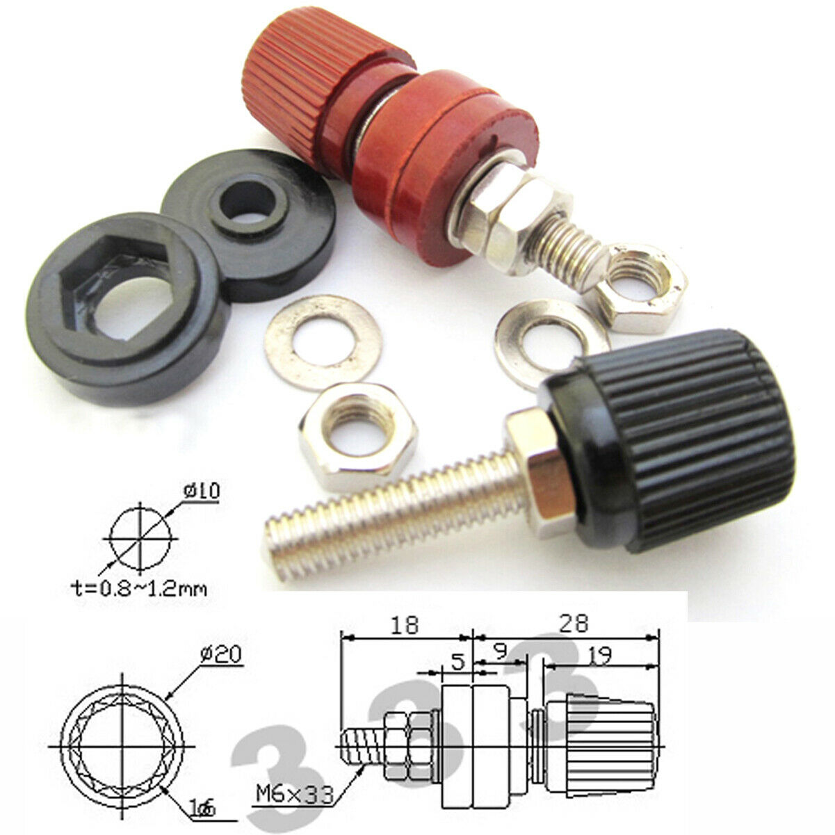10pcs 60A Power Amplifier AC Power Binding Post M6x46mm