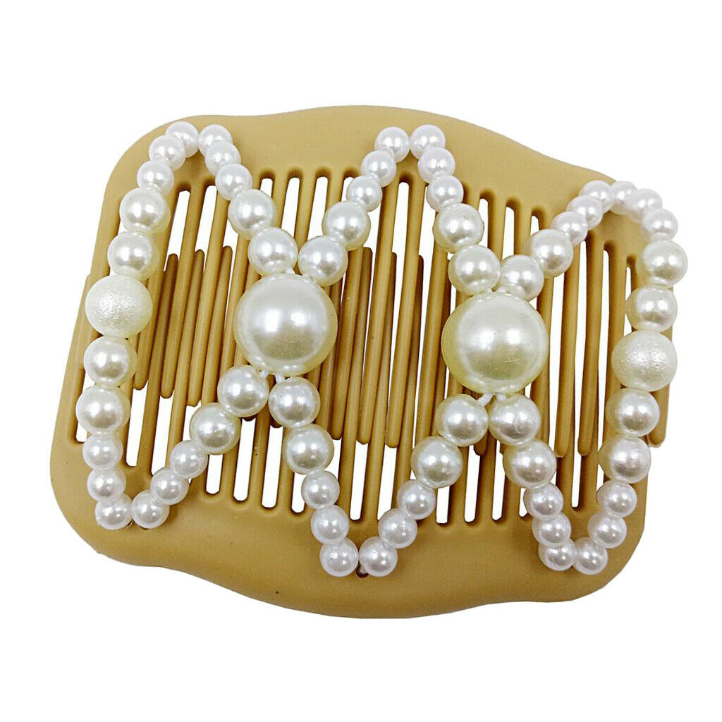 Pearls  Elastic Hair Clips Stretchy Double Hair Comb For Womens