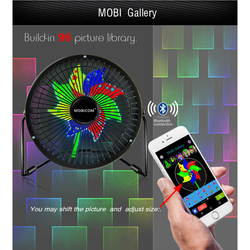 Mini fan, Led clock fan, Usb Mobile Bluetooth Fan, 6-inch DIY fan