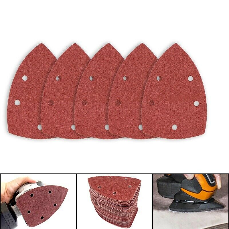 60 Pcs Triangular 5Hole Selfadhesive Sandpaper Hook and Loop Sander Abrasive Too