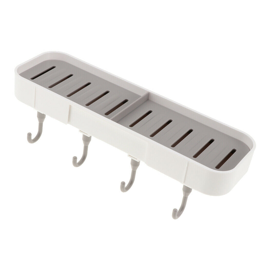 Adhesive Soap Dish Holder with 4 Pcs Hooks,11.0x3.1x1.2'' for Bathroom Kitchen
