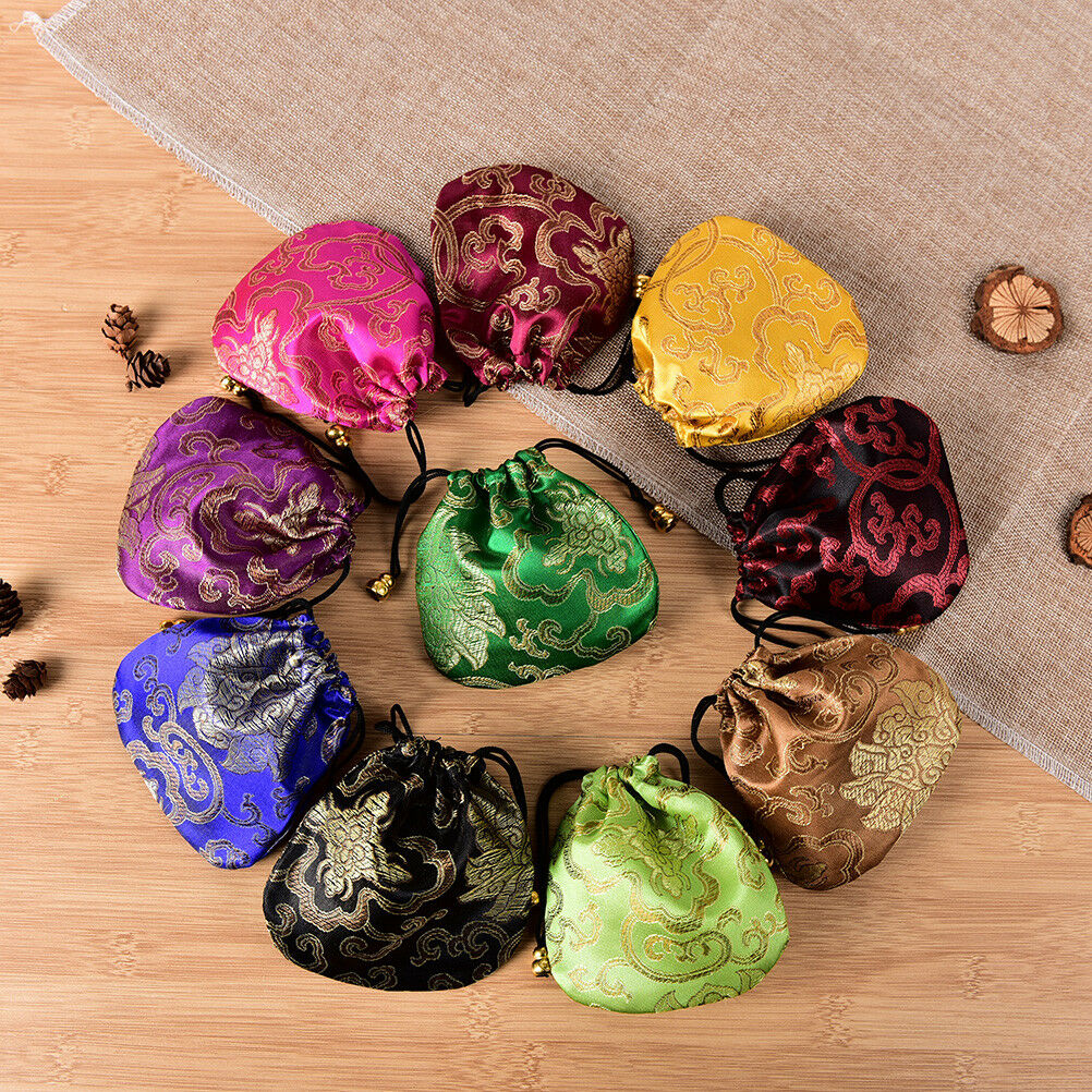 10X Chinese Handmade Mix Colors Silk Bag Coin Purse Gift Jewelry Bags Pou.l8
