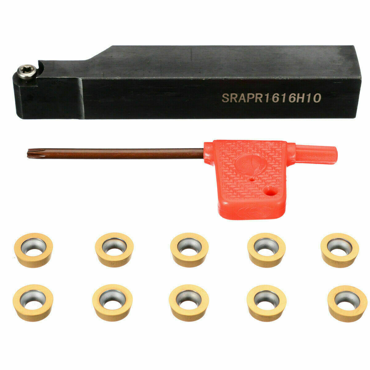 SRAPR1616H10 Milling Lathe Tool Holder + 10Pcs RPMT10T3MO Carbide Inserts Wrench