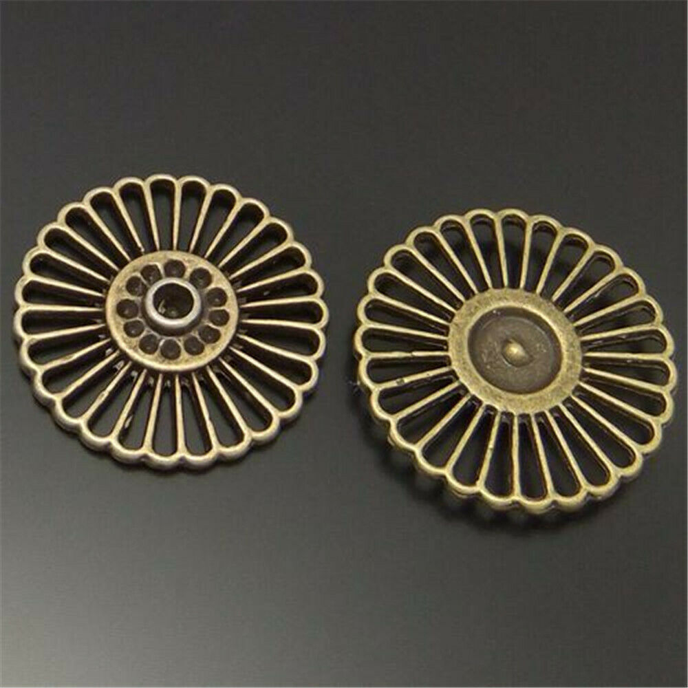 20 pcs Antiqued Bronze Alloy Flower Hollowed Pendant Jewelry Making Charm 26mm