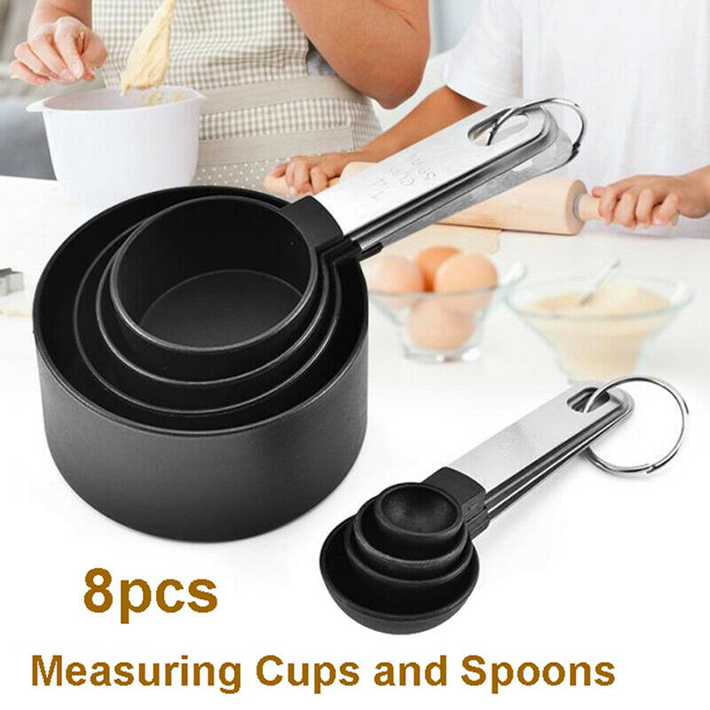 8Pcs/set Stainless Steel Measuring Cups and Spoons Set Kitchen Baking Gadget DD