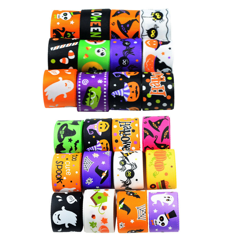 24pcs 1 Yard Printed Halloween Grosgrain Ribbons for Crafts Decoration 25mm