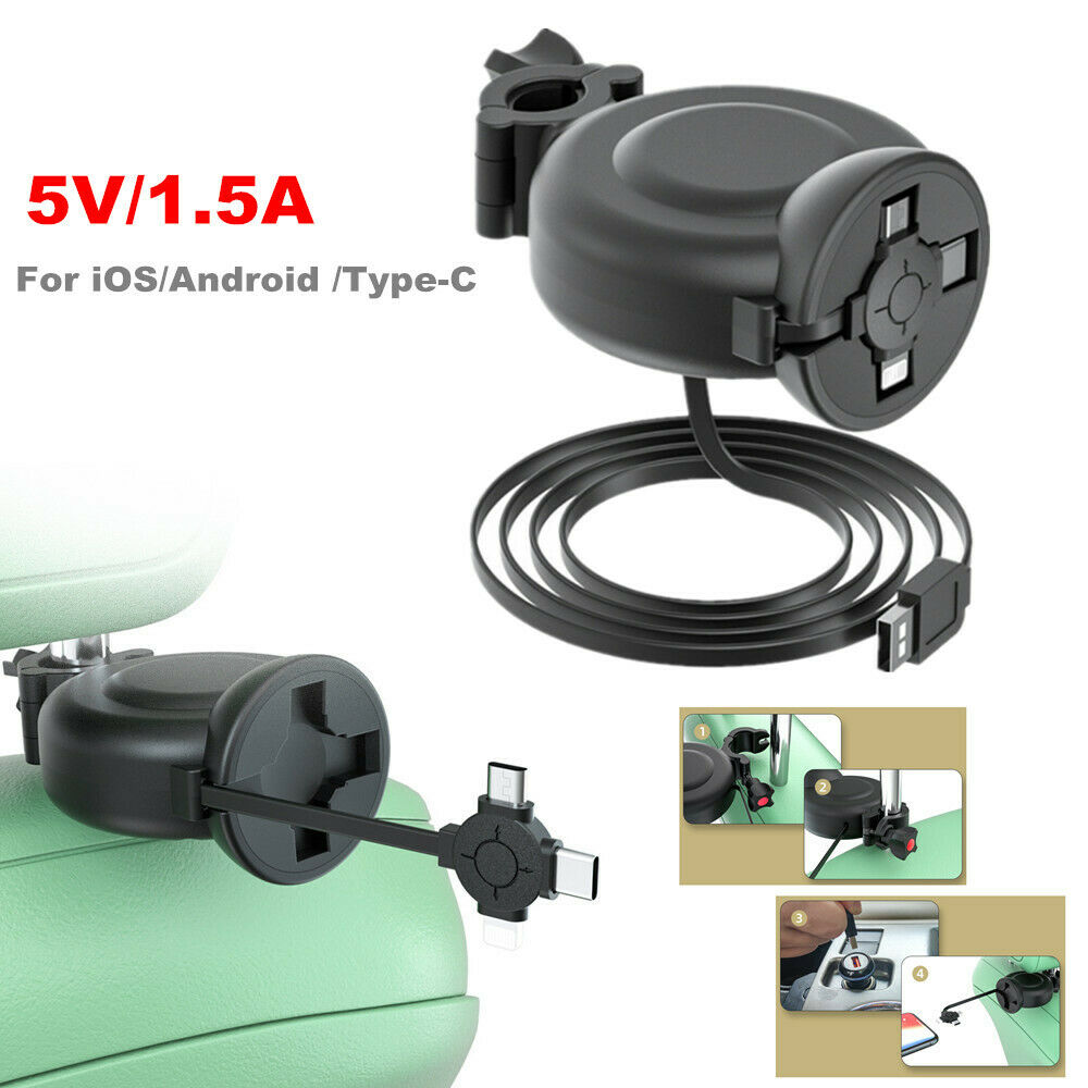3 IN 1 Car Rear Seat Phone USB Cable Charger Bracket For ios/Android /Type-C Kit