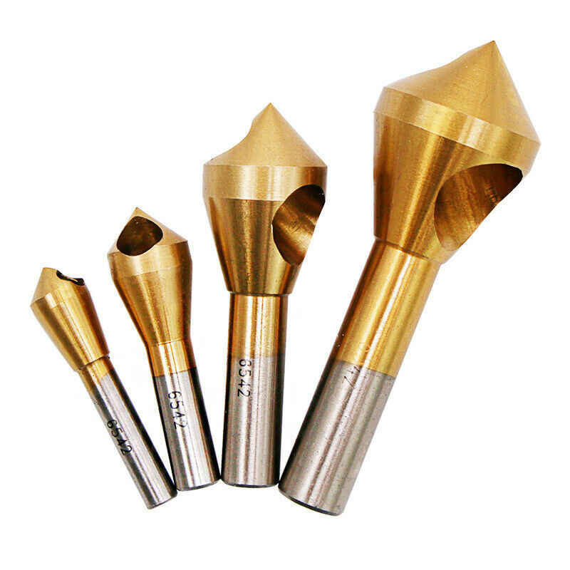 4pc Chamfer Countersink Deburring Drill Bit Set Crosshole Cutting Metal Tool Kit