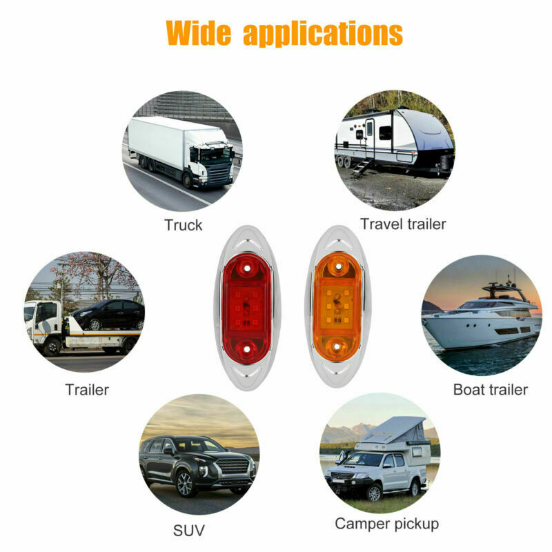 10X Side Marker Clearance Trailer Truck RV LED Light Amber/Red Waterproof 12/24V