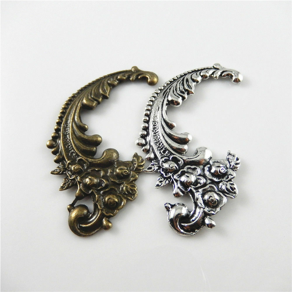 4 Assorted Retro Phoenix Tail Charm Floral Alloy Pendant Jewelry Craft 63x40x2mm