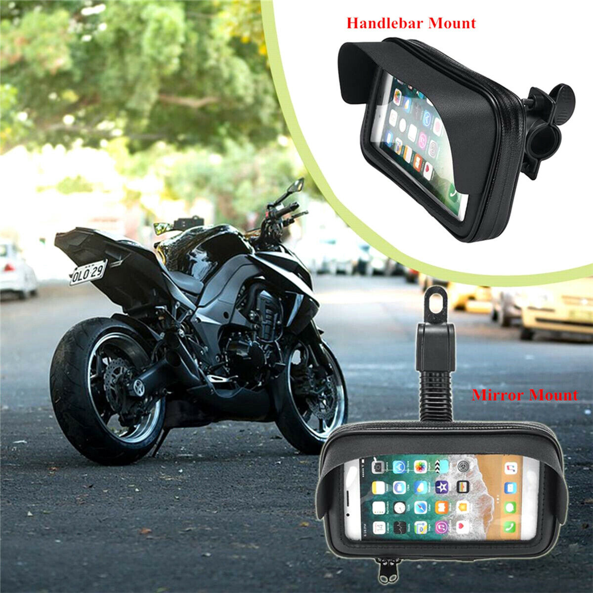 Black 6.3-inch Mobile Phone Bracket Motorcycle Rearview Mirror Mounting Sleeve