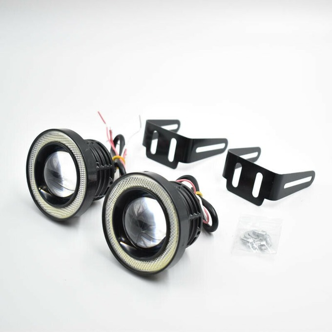 2PCS White 3 Inch LED Projector COB Angel Eye Fog Light Halo Ring Driving Lamp