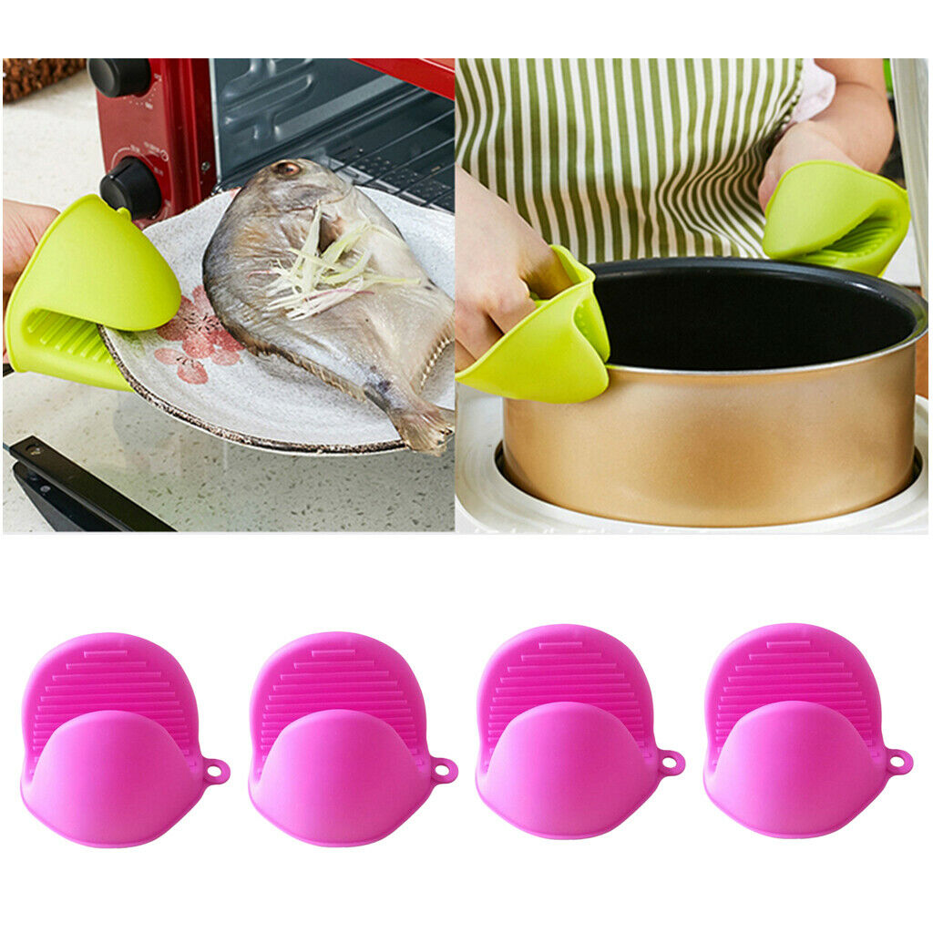 Rose Red Insulation Silicone Gloves Potholder Microwave Oven Mitt Hand Clips