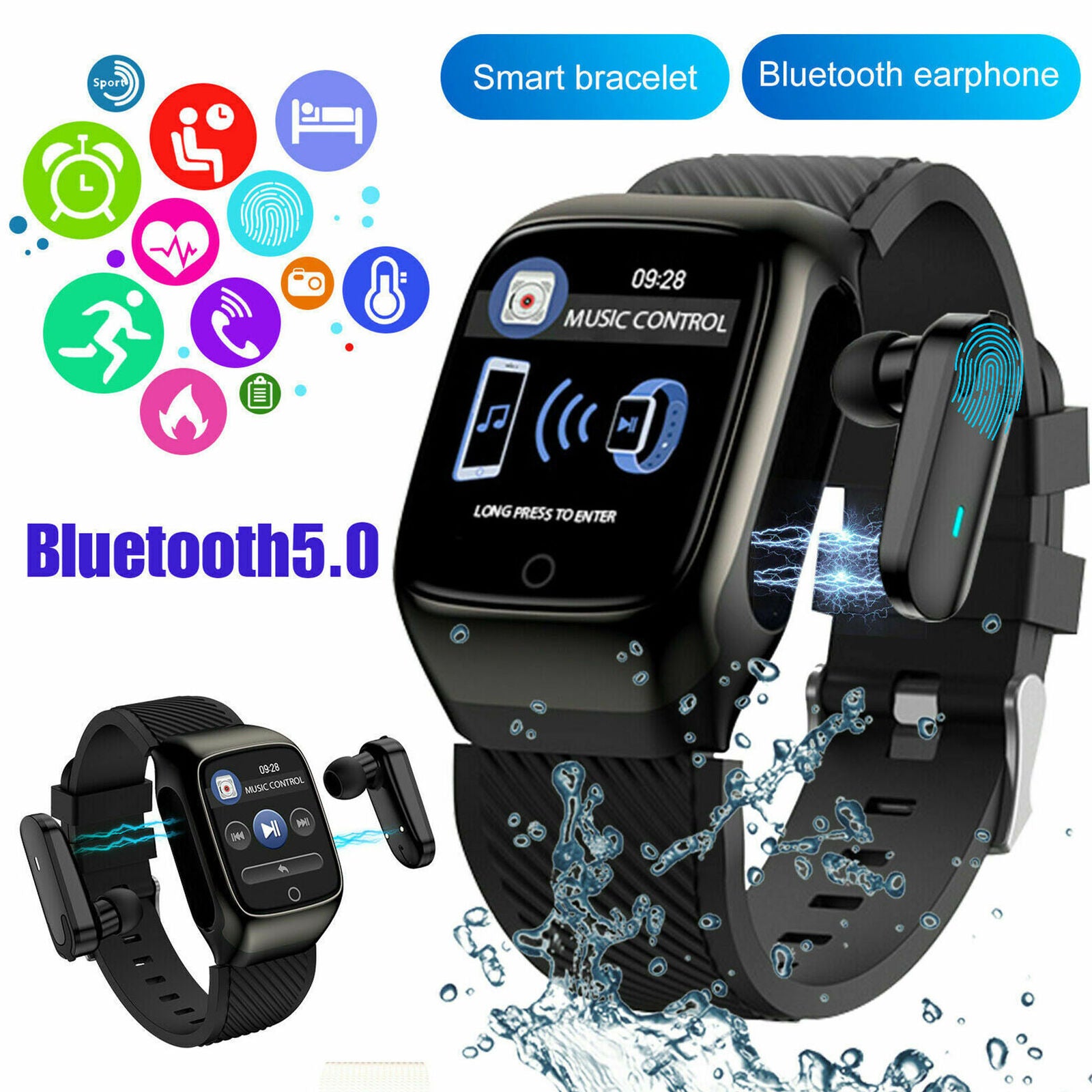 Smart Watch Earphones 2 in 1 Earbuds Wireless Bluetooth Headphones Wristband