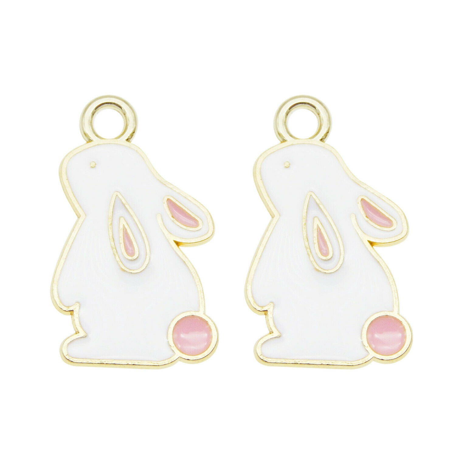20PCS Enamel 23x14mm White Rabbits Animal Pendant Charms for Bracelet Necklace