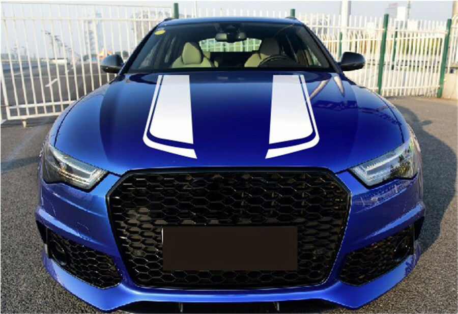 1 Pair White Racing Sports Stripes Stickers Car Front Hood Lamp Eyebrow Stickers