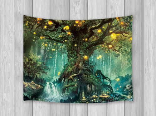 Large Tree and Lantern Waterfall Tapestry Wall Hanging Bedroom Wall Art Home