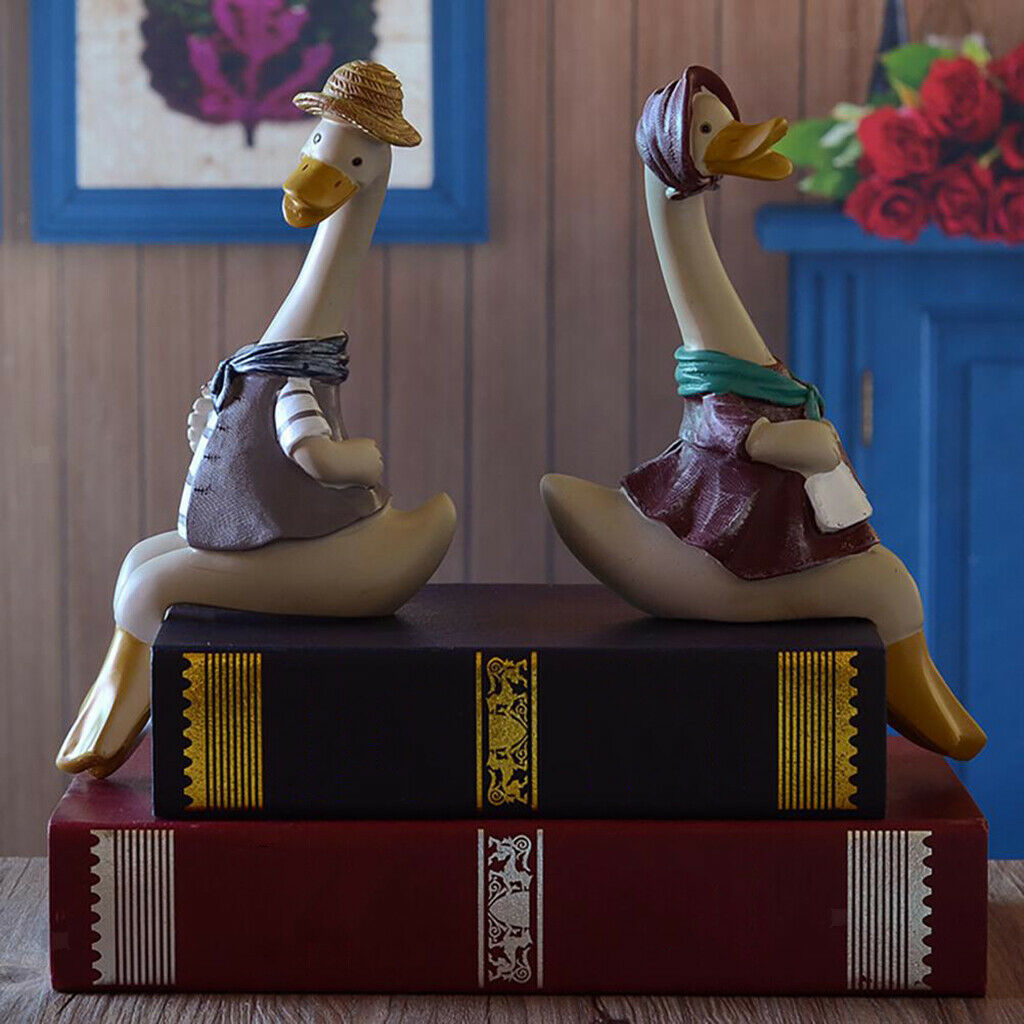 1pair Funny Couple Duck Statue Crafts Handicraft Decor for Room Ornaments
