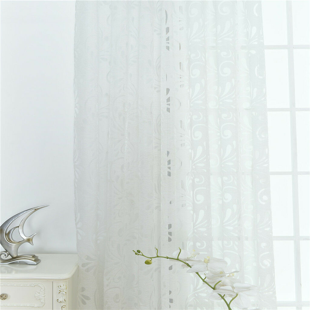 Floral Textured Grommet Sheer Curtain Window Voile Panel 39inchx98inch White