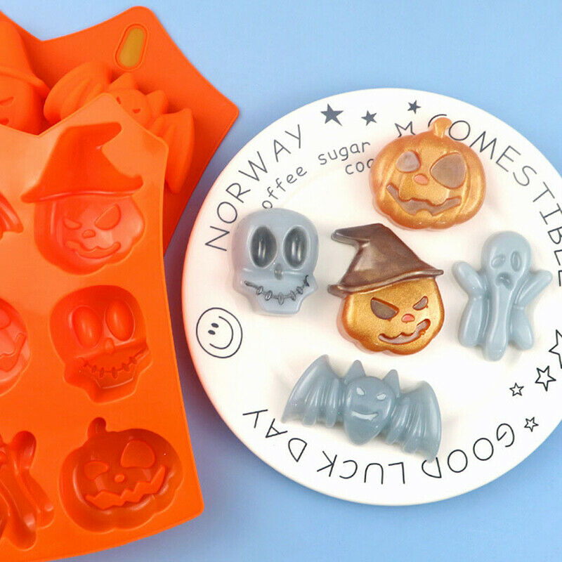 Halloween Silicone Mold Bats Spooky Pumpkin Baking Soap Maker Candy Making Mo DF