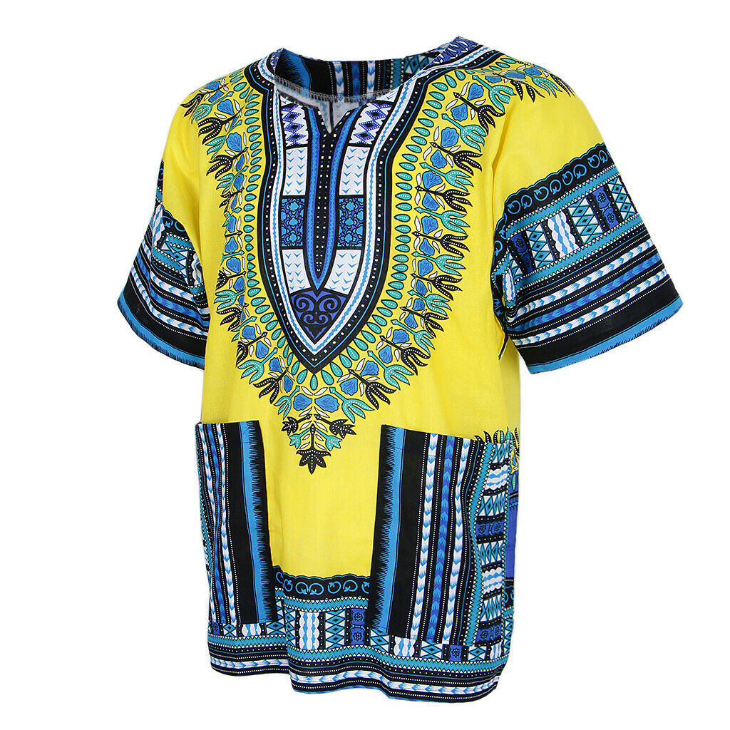African Prints Shirt Dress Cotton Dashiki Caftan Rappers Tops for Women Men