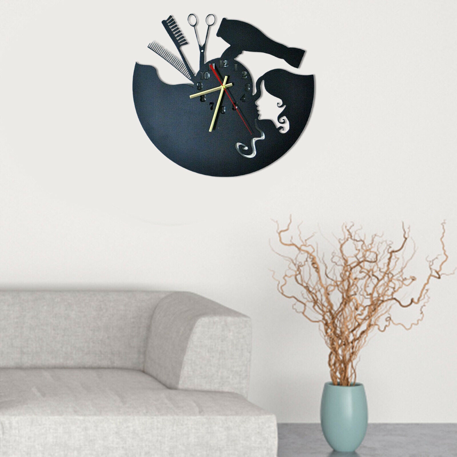 Hairdresser Wall Clock Easy to Read Silent Non Ticking for Wall Decor Gift
