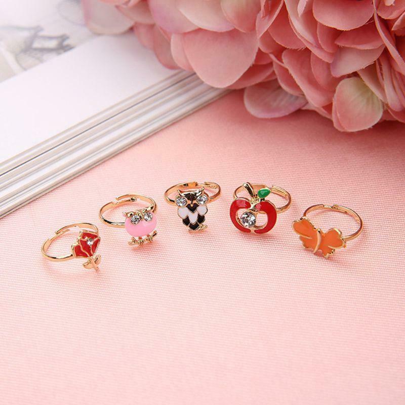 36 Pcs/set Cartoon Children Rings Flower Animal Adjustable Alloy Kids Ring