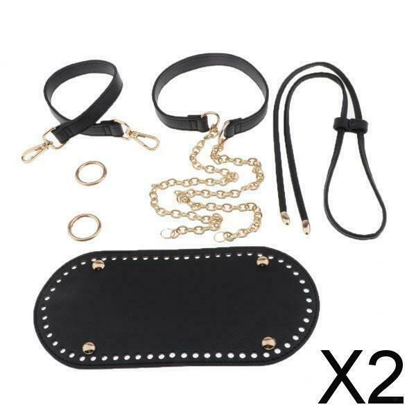 2X PU Leather Knitting Crochet Bag Bottom Base Bag Strap Bag Making Parts Black