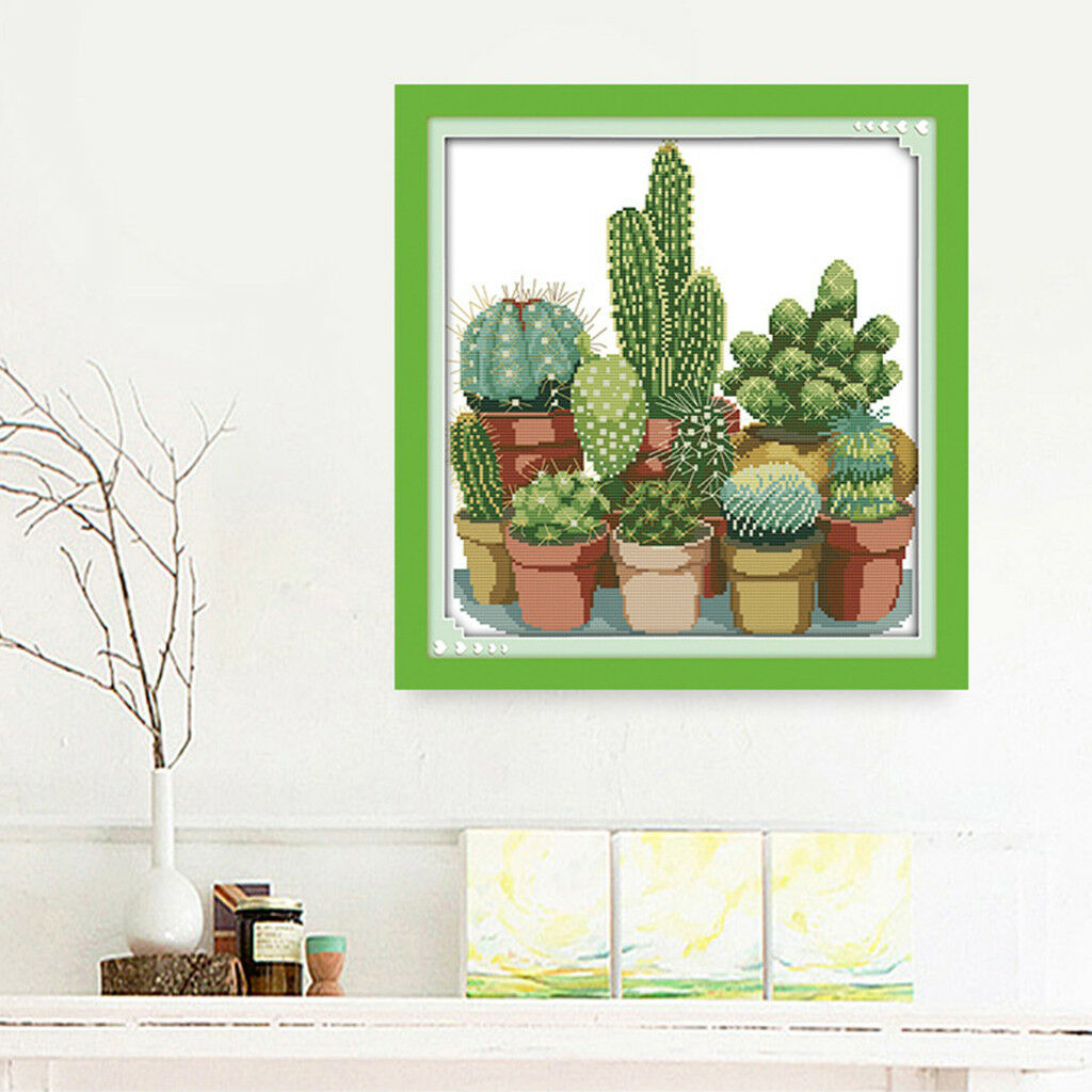 Cactuses Stamped Cross Stitch Kits DIY Needlework for Beginners 14CT 34x35cm