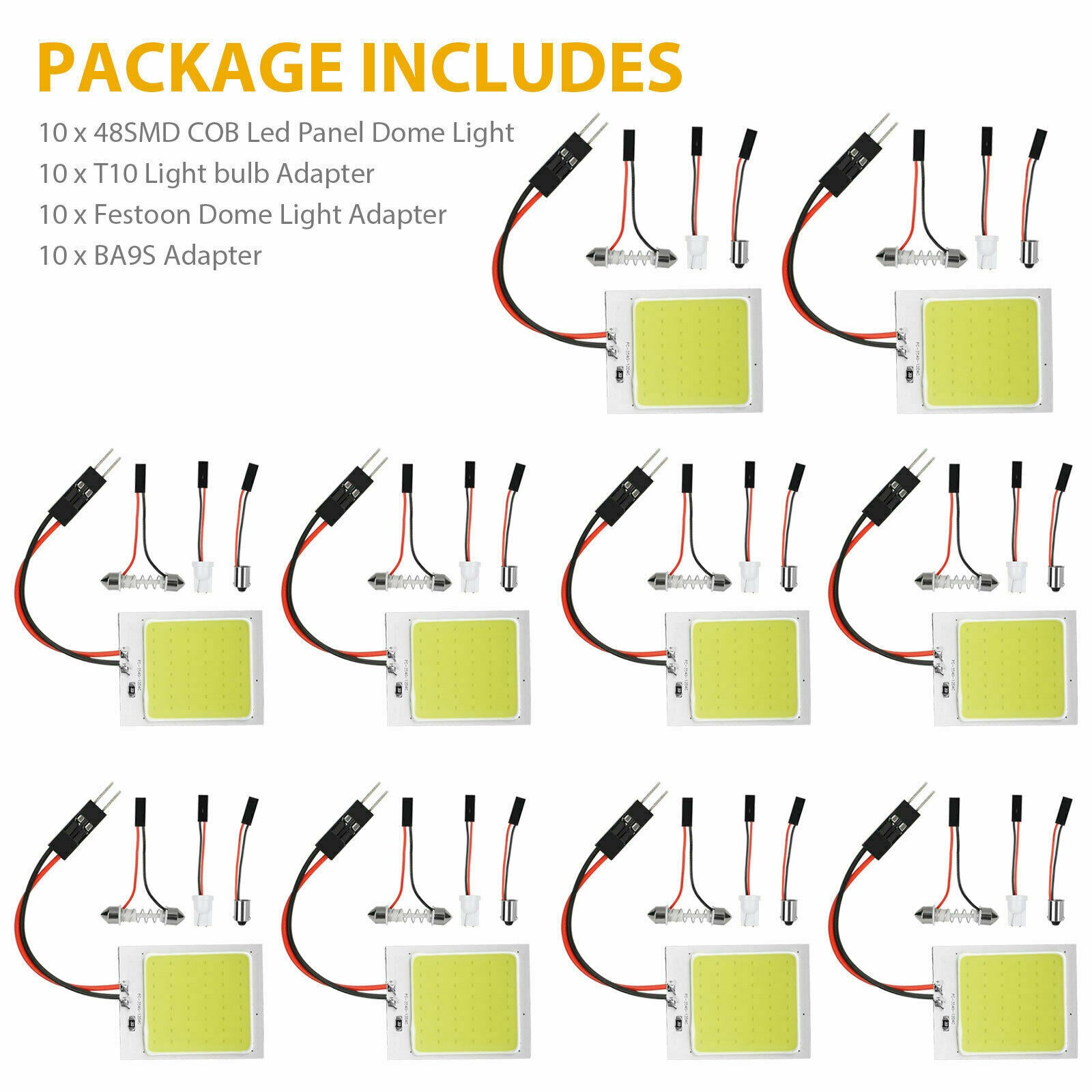 10pcs 48SMD COB White LED T10 BA9S Car Interior Panel Light Dome Map Lamp Bulbs