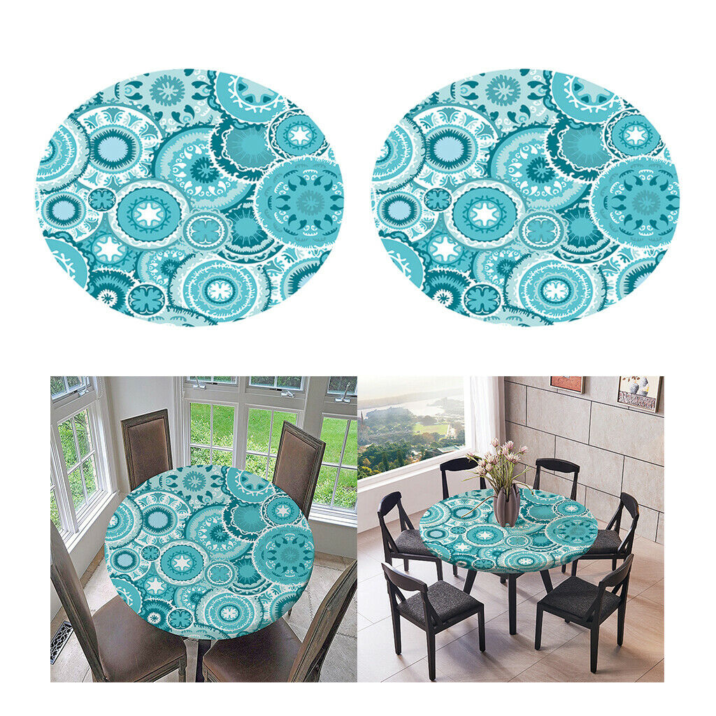 2pcs Table Cover Outdoor Elastic Edged Tablecloth 47" Round Reusable Blue