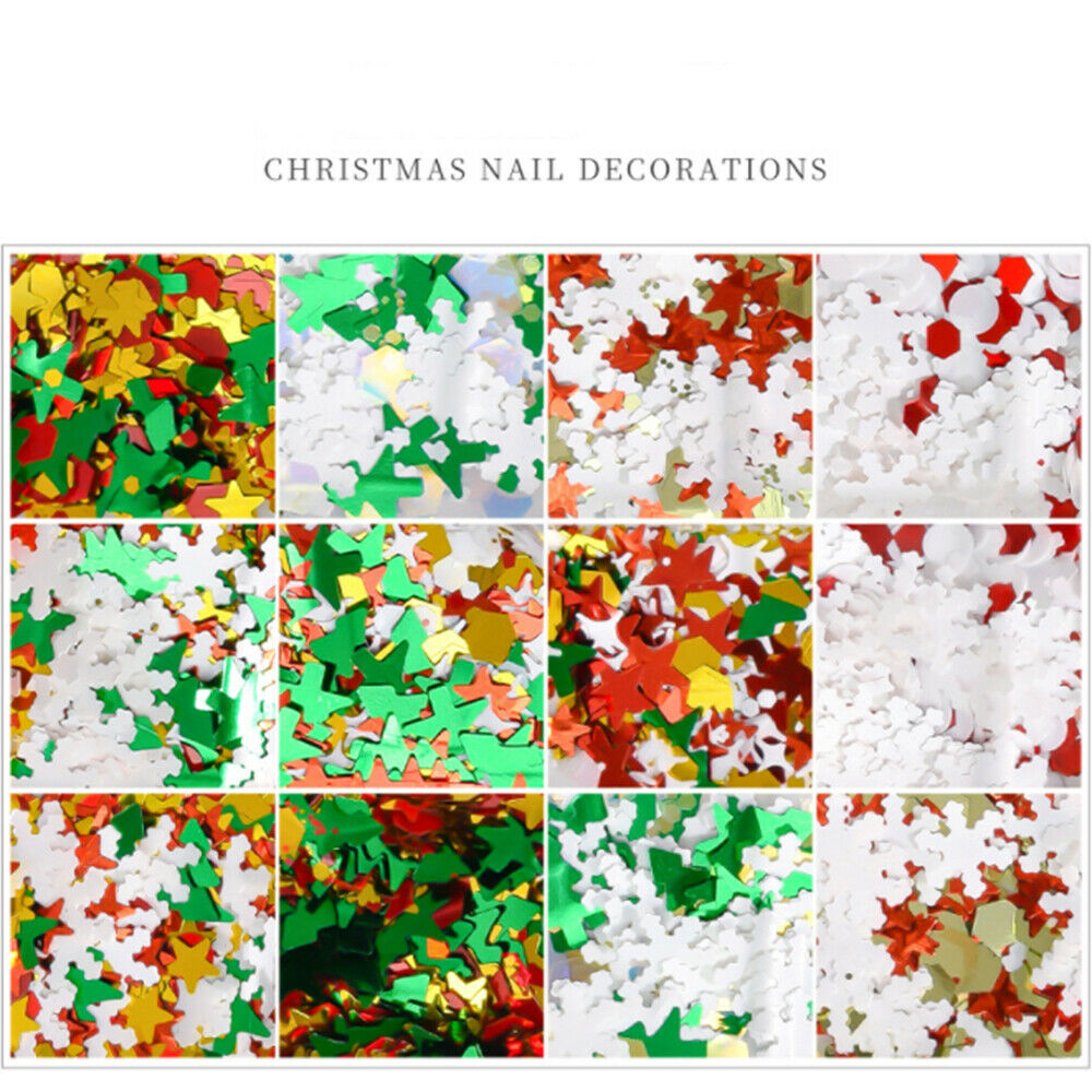 Christmas Tree Snowflake Nail Glitter Sequins Nail Art Slice Stickers Decoration