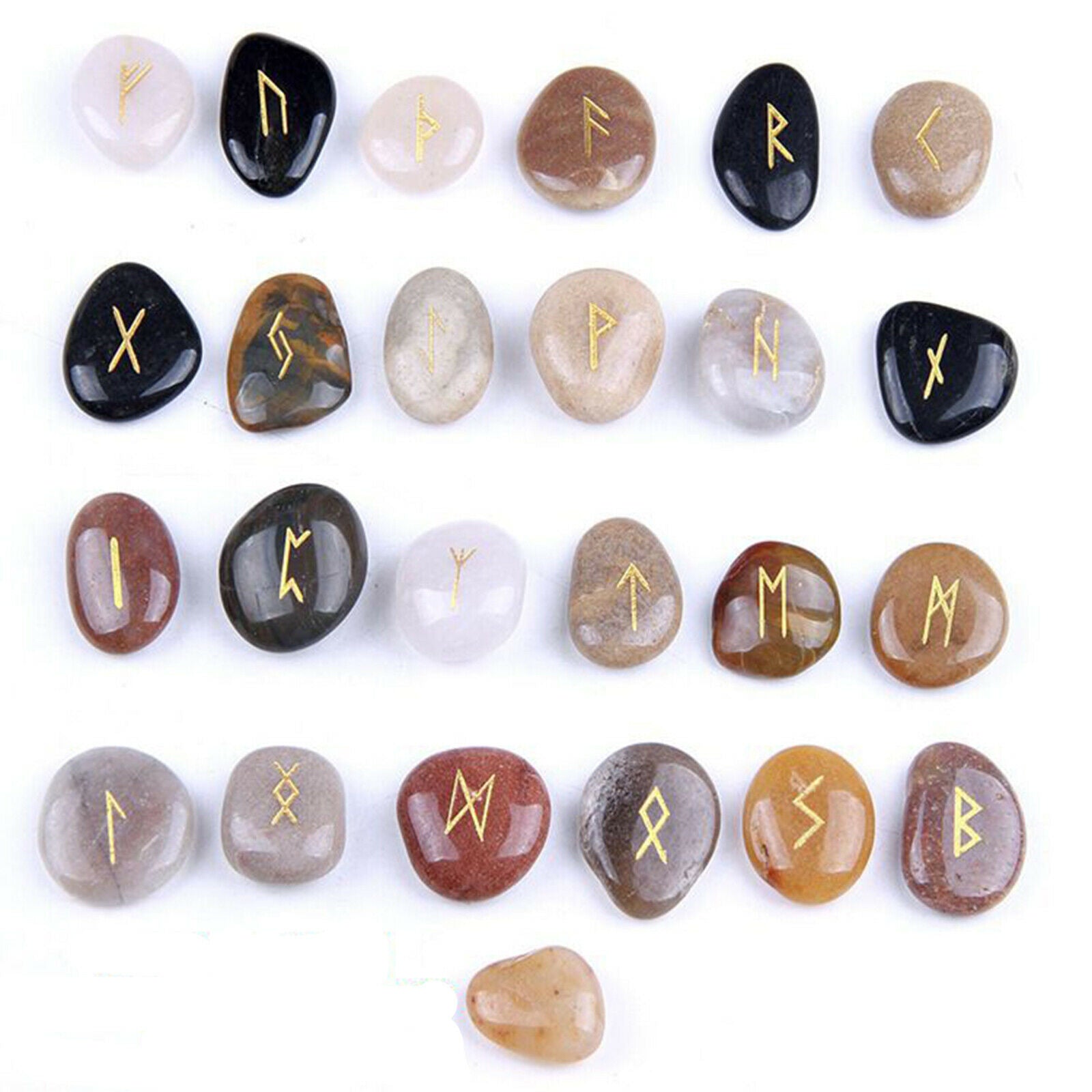 25Pcs Rune Stone For Divination Polished Energy Balancing Engraved Symbol