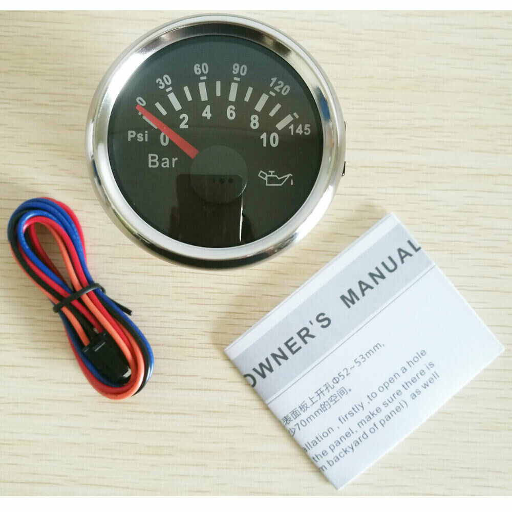 52mm/2" oil pressure gauge 10-184ohms 9-32V For car truck marine golf cart black