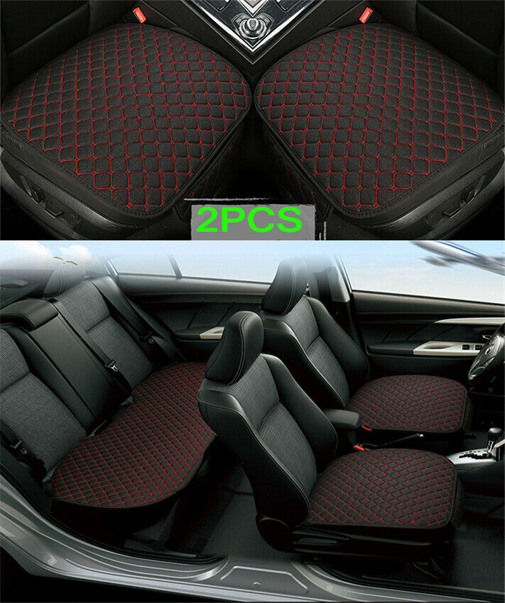 2X Car Front Seat Cushion Black+Red Linen Material Cool and Comfortable Durable