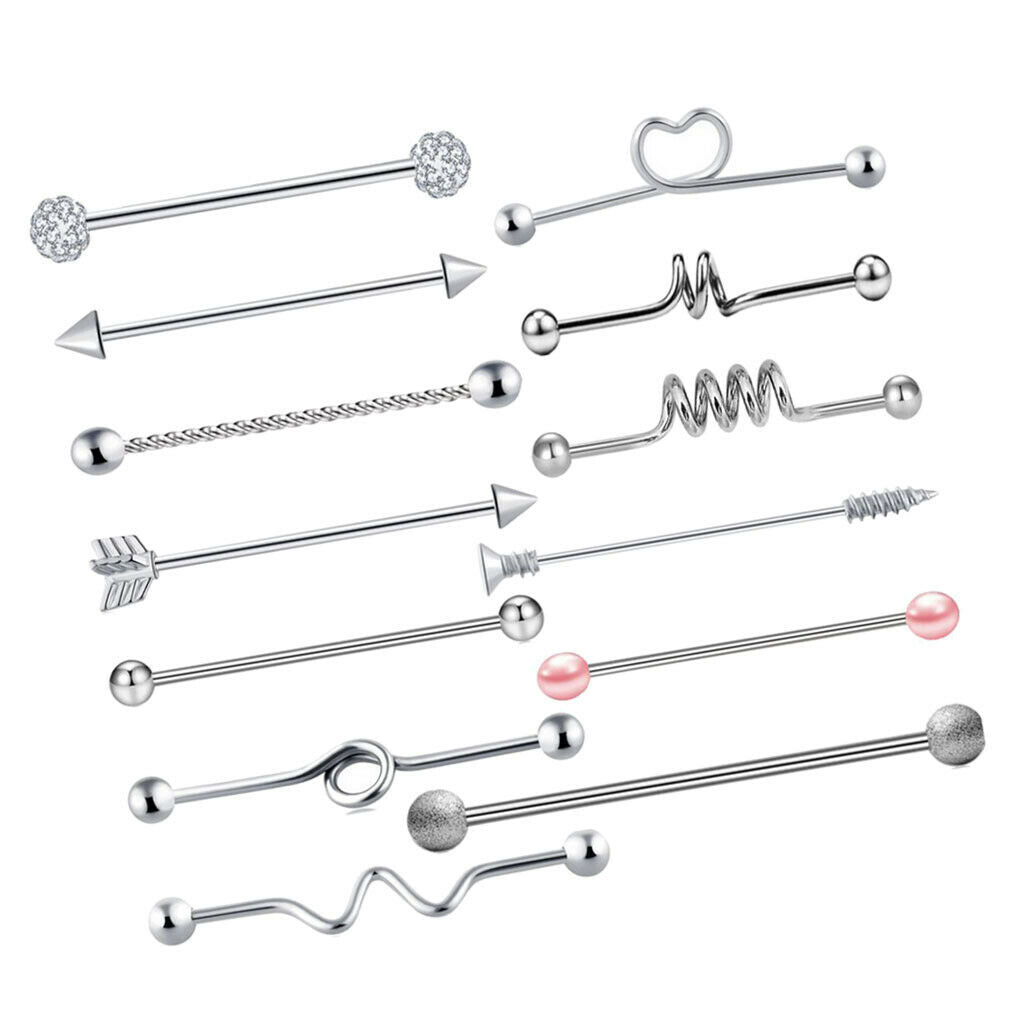 13 Packs Industrial Piercing Ball Barbell Ear Bar Earring 14G shinny sparkle