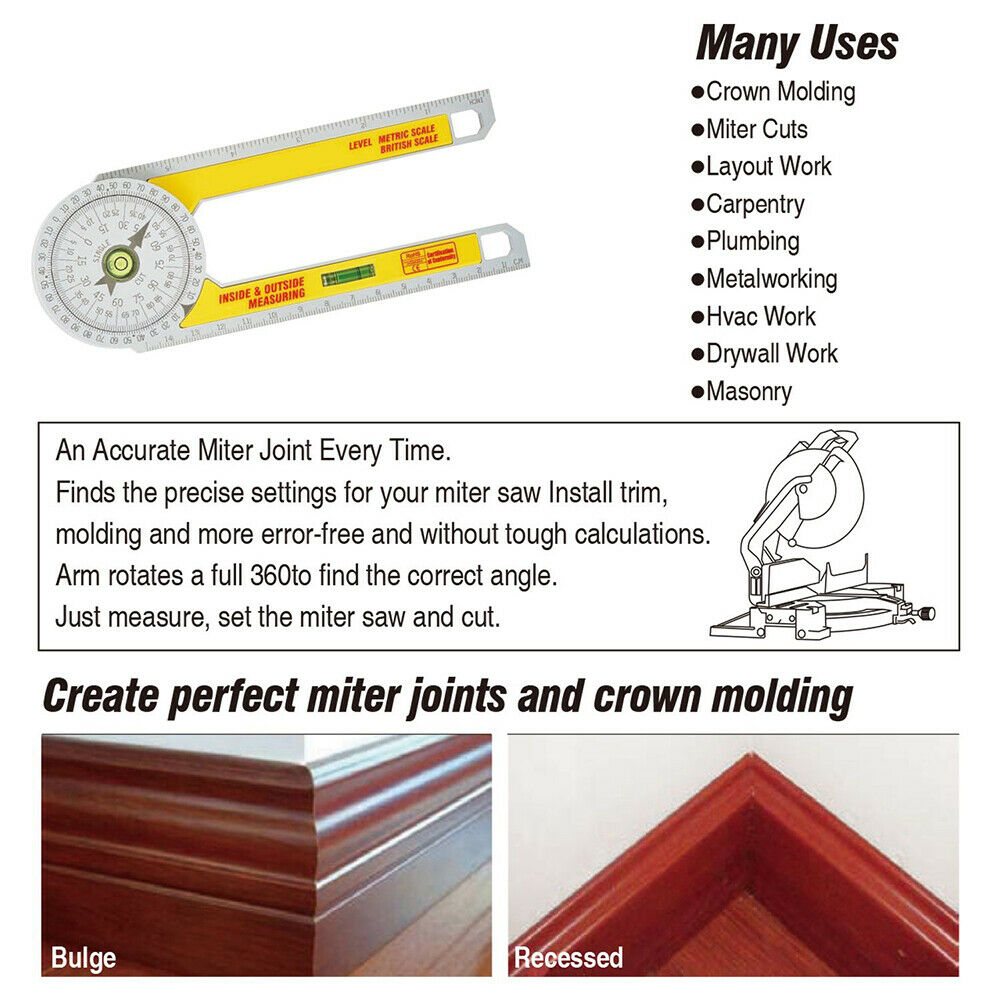 High Accuracy Angle Finder Measuring Ruler Tool 360 Degree Miter Saw  Protractor