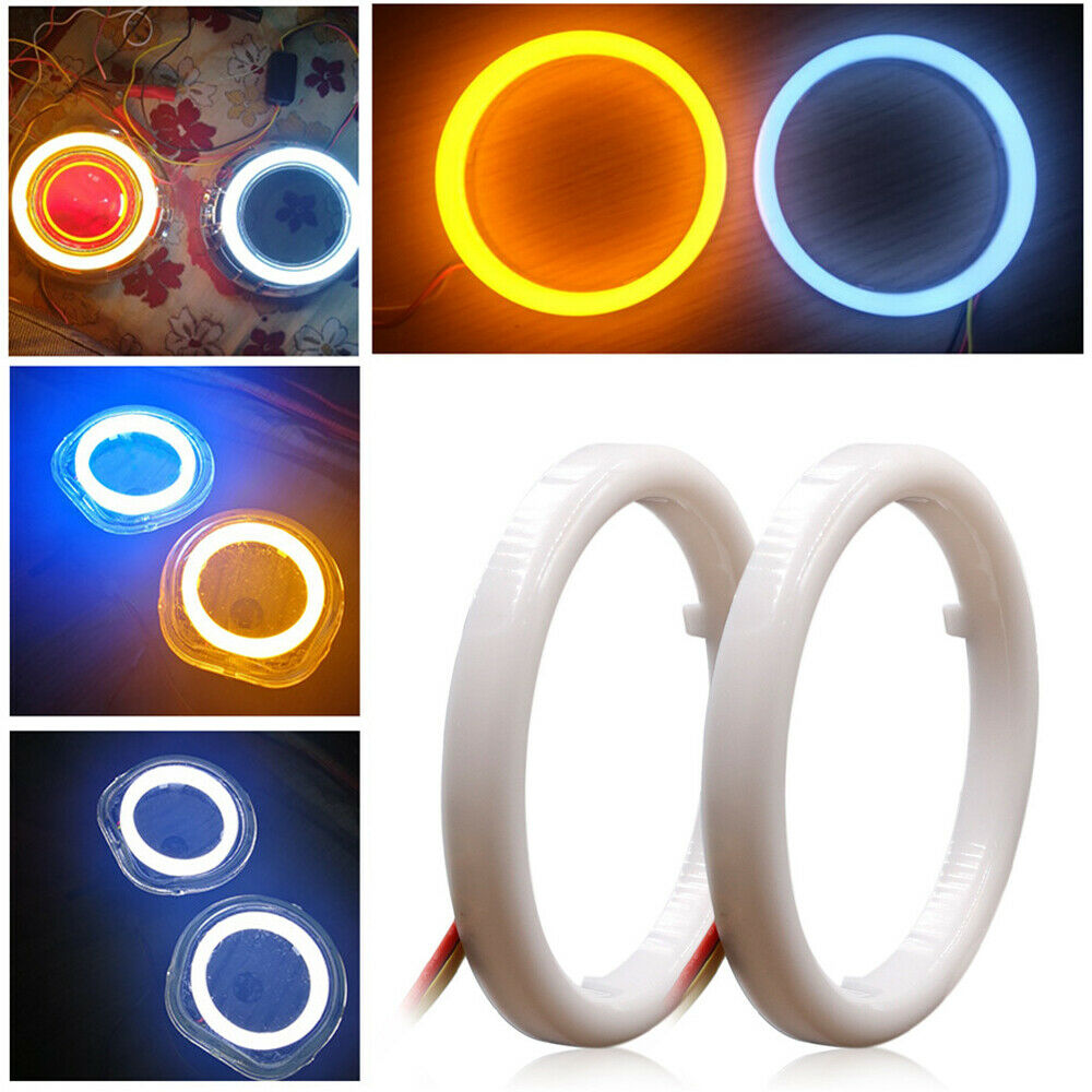 2x Car White Amber 100 MM LED Angel Eyes Halo Rings Headlight DRL Light Retrofit