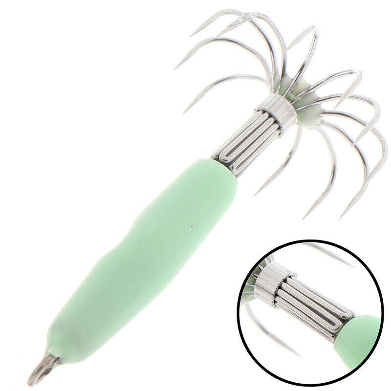 Luminous Fishing Lures Baits Squid Jigs Hook Light Green Fishing Lure Hoo.l8
