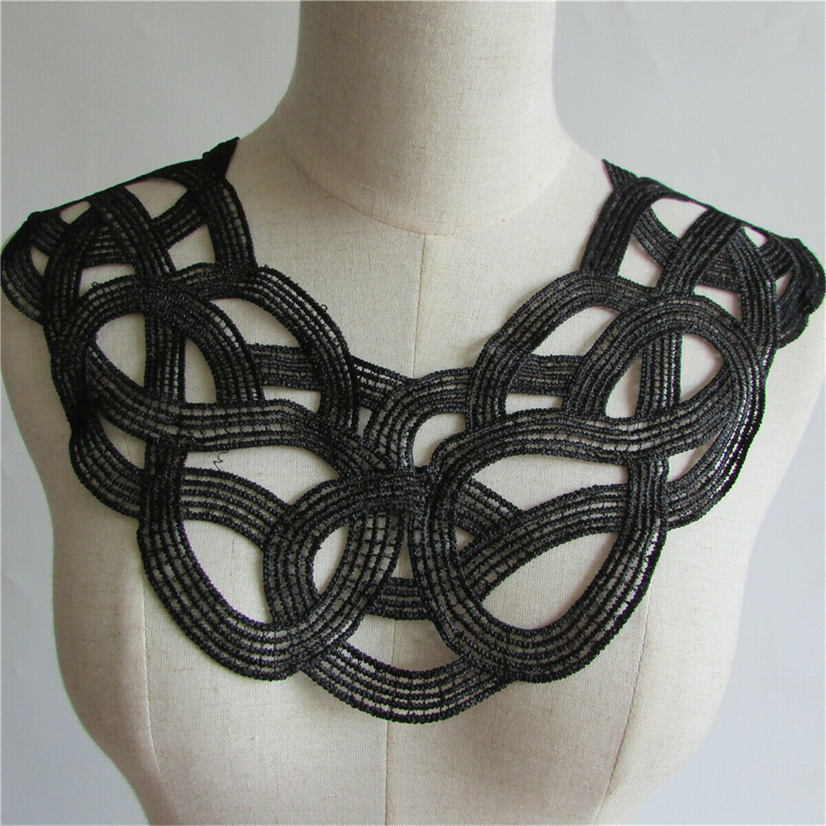Black Embroidered Lace Collar Neckline Venise Applique Embroidery Sewing Patches